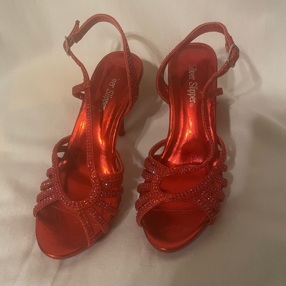 Sparkly Red Heels. Size 6. Only worn once. Brand is Silver Slipper. - Picture 2 of 7